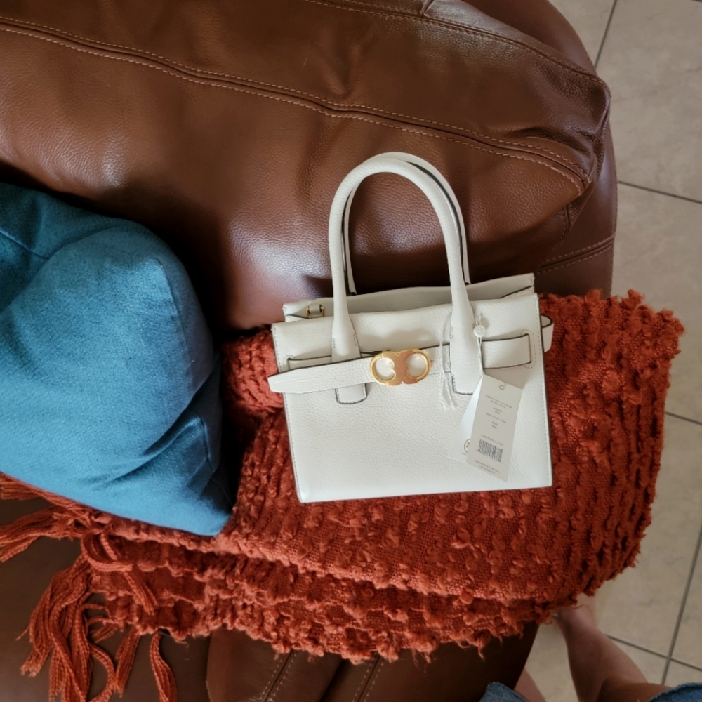 Tory Burch White Gemini link leather tote mini